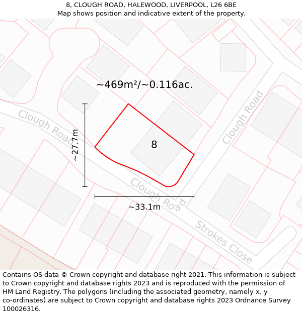 8, CLOUGH ROAD, HALEWOOD, LIVERPOOL, L26 6BE: Plot and title map