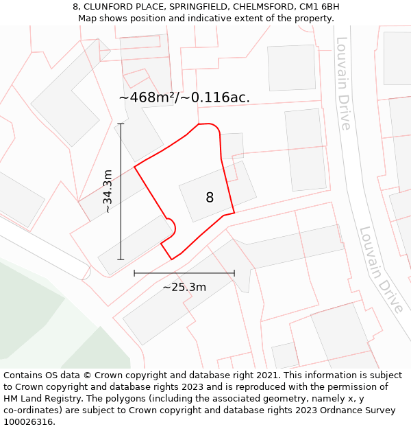 8, CLUNFORD PLACE, SPRINGFIELD, CHELMSFORD, CM1 6BH: Plot and title map