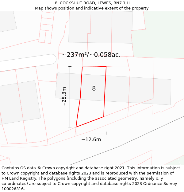 8, COCKSHUT ROAD, LEWES, BN7 1JH: Plot and title map