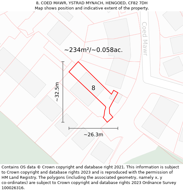 8, COED MAWR, YSTRAD MYNACH, HENGOED, CF82 7DH: Plot and title map