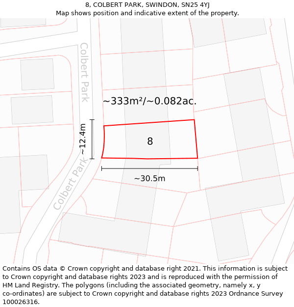 8, COLBERT PARK, SWINDON, SN25 4YJ: Plot and title map