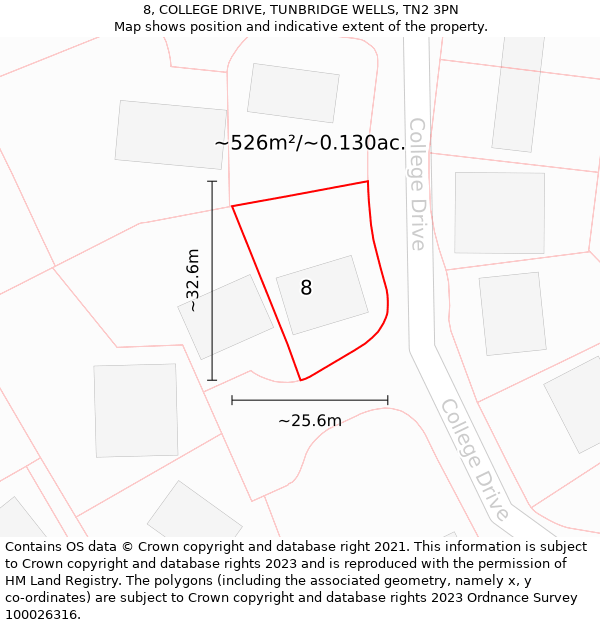 8, COLLEGE DRIVE, TUNBRIDGE WELLS, TN2 3PN: Plot and title map