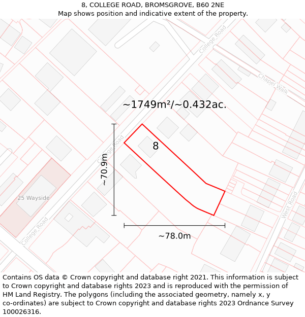 8, COLLEGE ROAD, BROMSGROVE, B60 2NE: Plot and title map