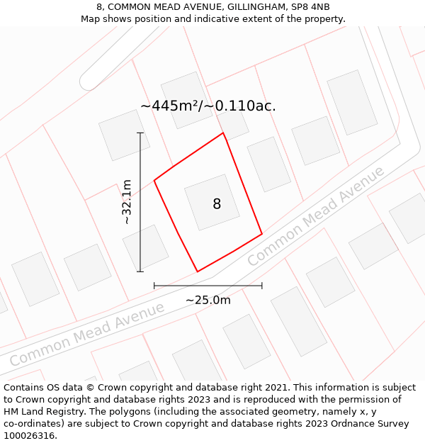 8, COMMON MEAD AVENUE, GILLINGHAM, SP8 4NB: Plot and title map