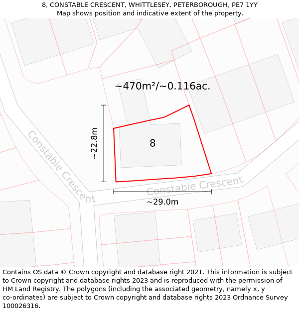 8, CONSTABLE CRESCENT, WHITTLESEY, PETERBOROUGH, PE7 1YY: Plot and title map