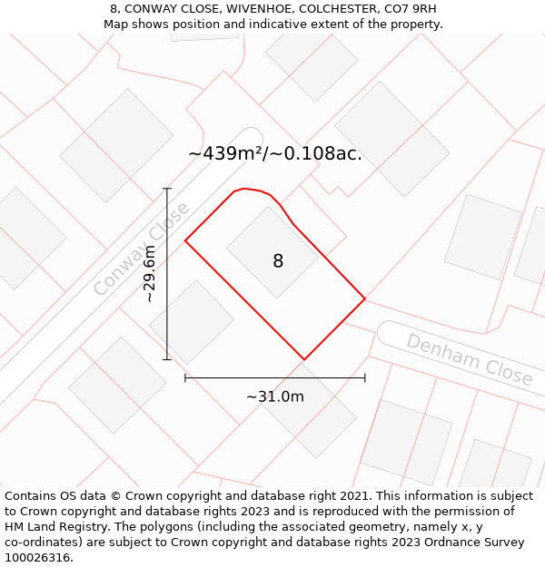 8, CONWAY CLOSE, WIVENHOE, COLCHESTER, CO7 9RH: Plot and title map