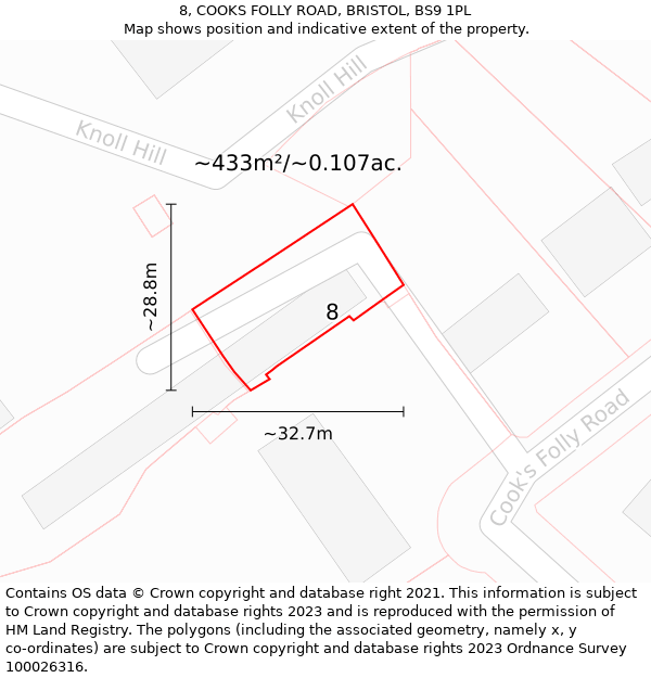 8, COOKS FOLLY ROAD, BRISTOL, BS9 1PL: Plot and title map