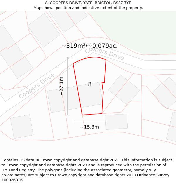 8, COOPERS DRIVE, YATE, BRISTOL, BS37 7YF: Plot and title map