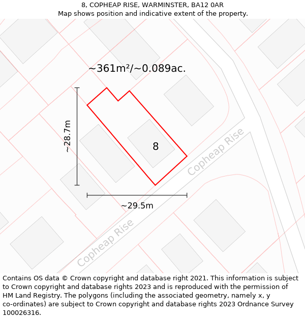 8, COPHEAP RISE, WARMINSTER, BA12 0AR: Plot and title map