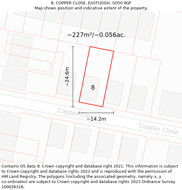 8, COPPER CLOSE, EASTLEIGH, SO50 9QF: Plot and title map