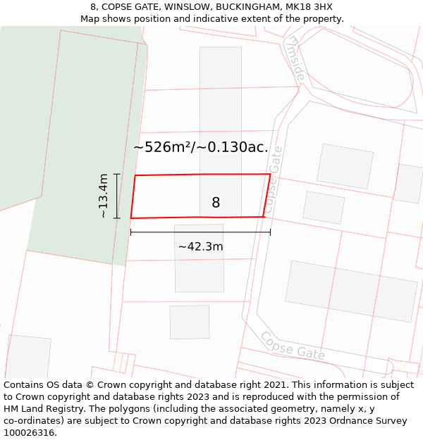 8, COPSE GATE, WINSLOW, BUCKINGHAM, MK18 3HX: Plot and title map