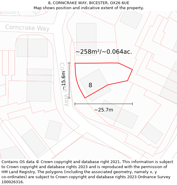 8, CORNCRAKE WAY, BICESTER, OX26 6UE: Plot and title map