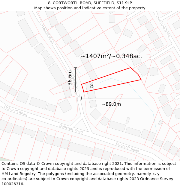 8, CORTWORTH ROAD, SHEFFIELD, S11 9LP: Plot and title map