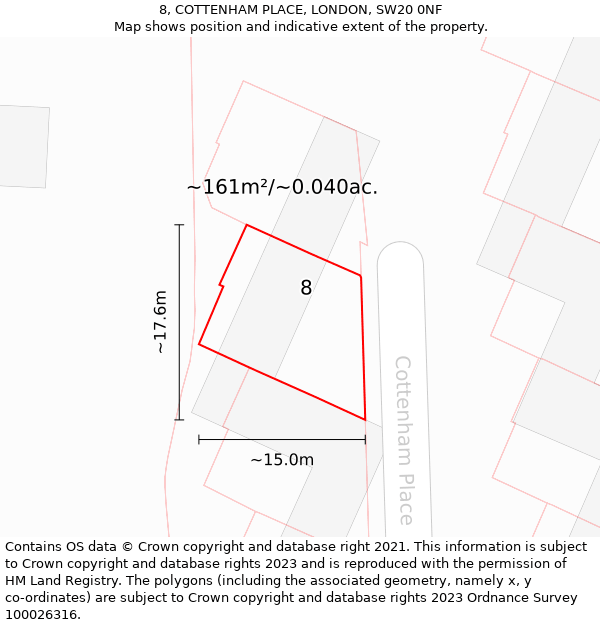 8, COTTENHAM PLACE, LONDON, SW20 0NF: Plot and title map