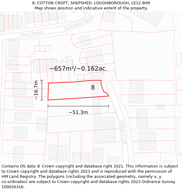 8, COTTON CROFT, SHEPSHED, LOUGHBOROUGH, LE12 9HR: Plot and title map