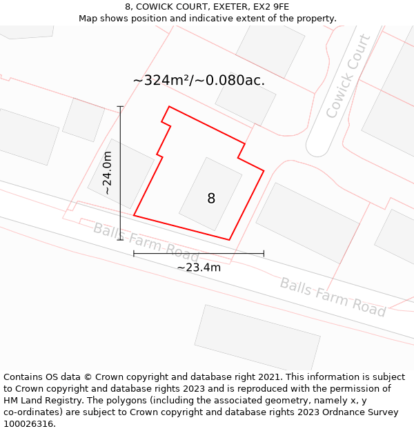 8, COWICK COURT, EXETER, EX2 9FE: Plot and title map