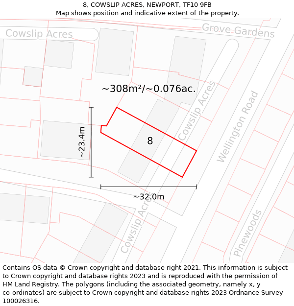 8, COWSLIP ACRES, NEWPORT, TF10 9FB: Plot and title map