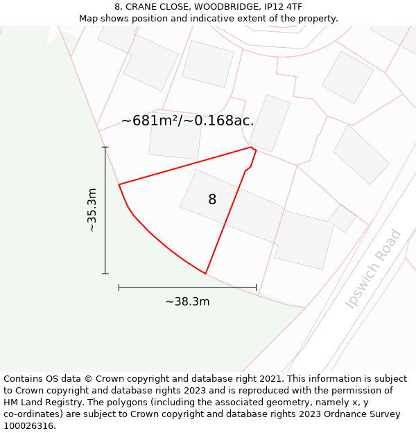 8, CRANE CLOSE, WOODBRIDGE, IP12 4TF: Plot and title map