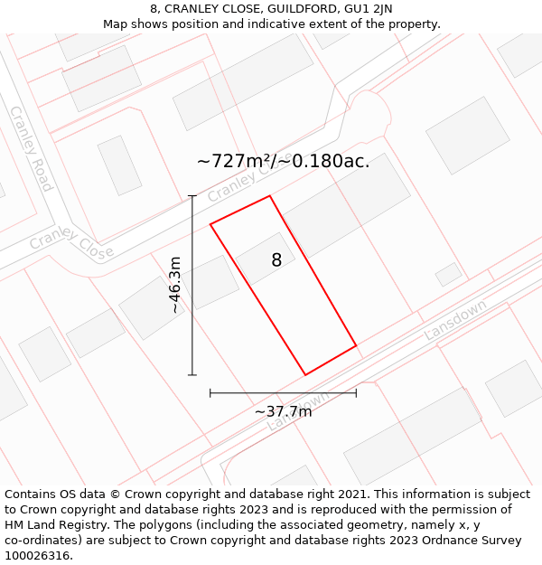 8, CRANLEY CLOSE, GUILDFORD, GU1 2JN: Plot and title map