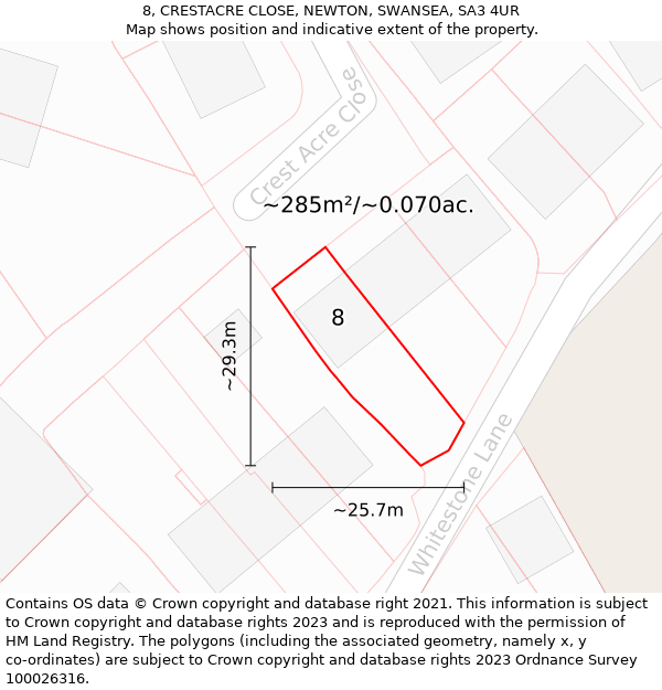 8, CRESTACRE CLOSE, NEWTON, SWANSEA, SA3 4UR: Plot and title map