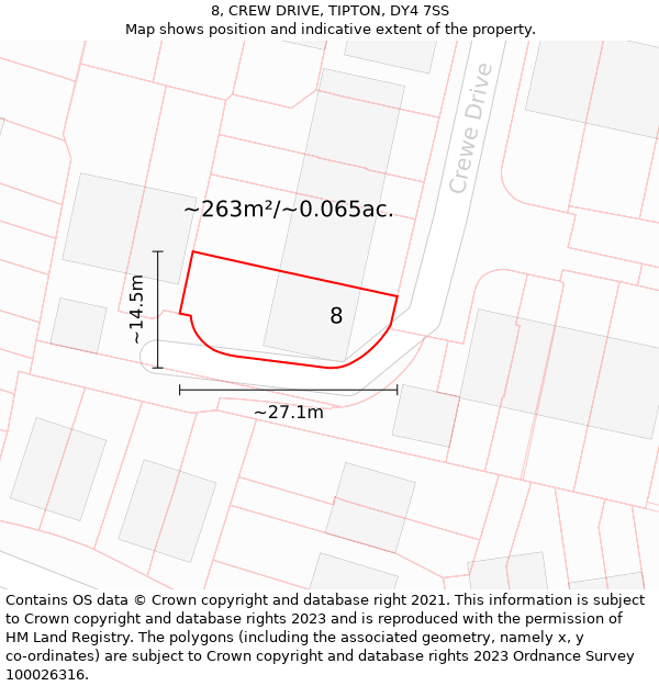 8, CREW DRIVE, TIPTON, DY4 7SS: Plot and title map