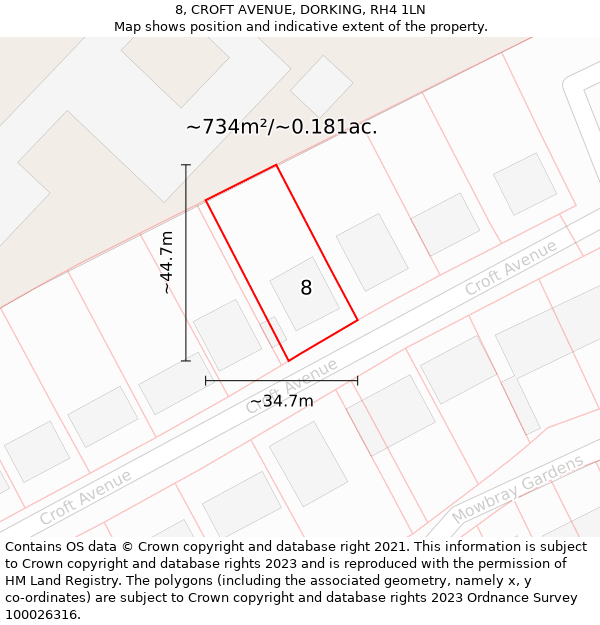 8, CROFT AVENUE, DORKING, RH4 1LN: Plot and title map