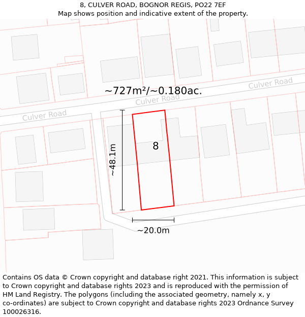 8, CULVER ROAD, BOGNOR REGIS, PO22 7EF: Plot and title map