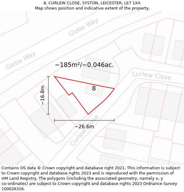 8, CURLEW CLOSE, SYSTON, LEICESTER, LE7 1XA: Plot and title map