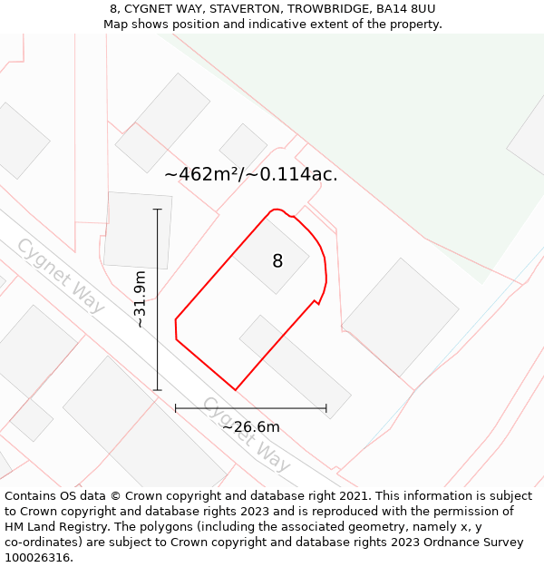 8, CYGNET WAY, STAVERTON, TROWBRIDGE, BA14 8UU: Plot and title map