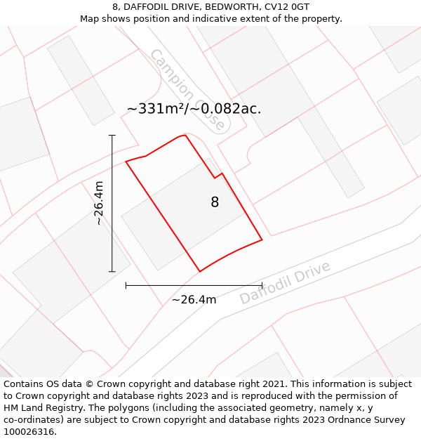 8, DAFFODIL DRIVE, BEDWORTH, CV12 0GT: Plot and title map