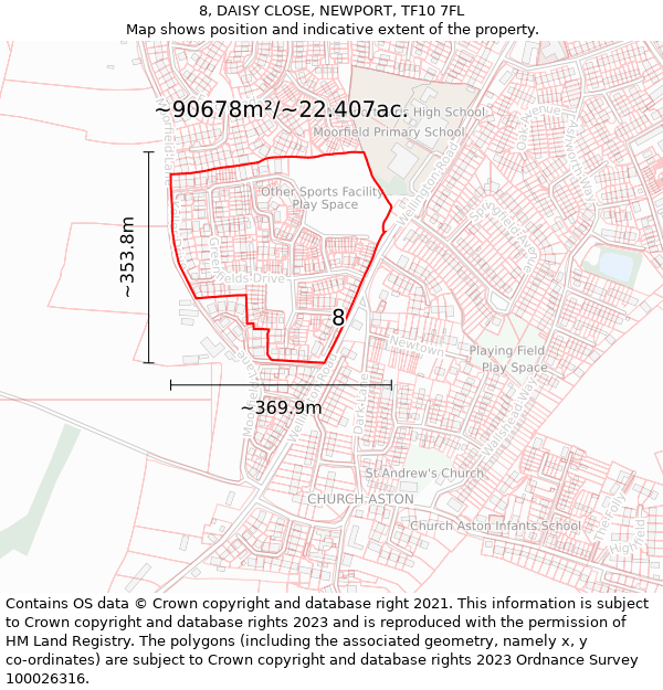 8, DAISY CLOSE, NEWPORT, TF10 7FL: Plot and title map