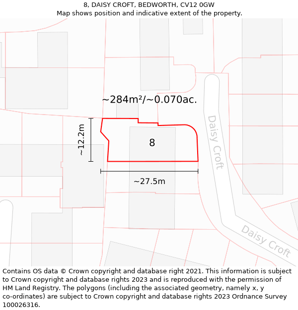 8, DAISY CROFT, BEDWORTH, CV12 0GW: Plot and title map