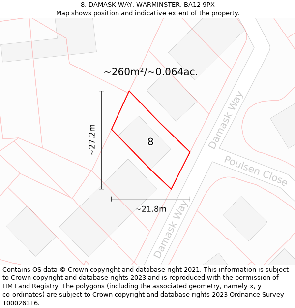 8, DAMASK WAY, WARMINSTER, BA12 9PX: Plot and title map