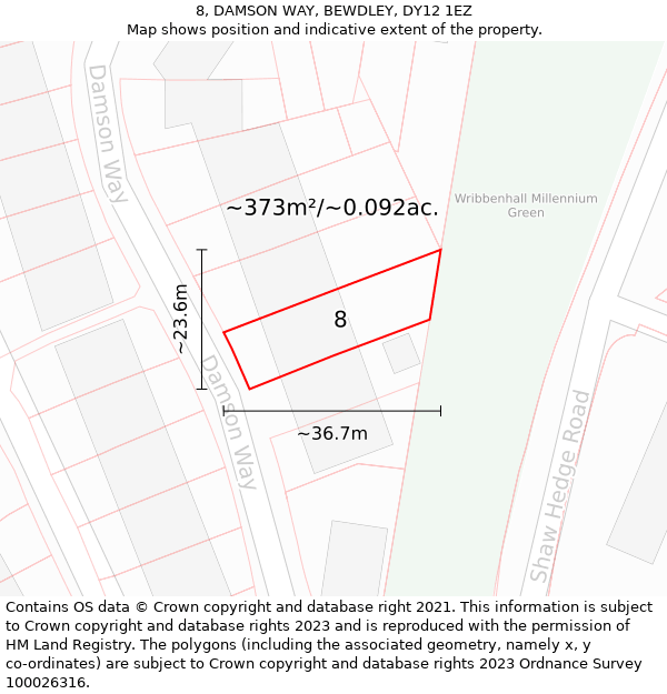 8, DAMSON WAY, BEWDLEY, DY12 1EZ: Plot and title map