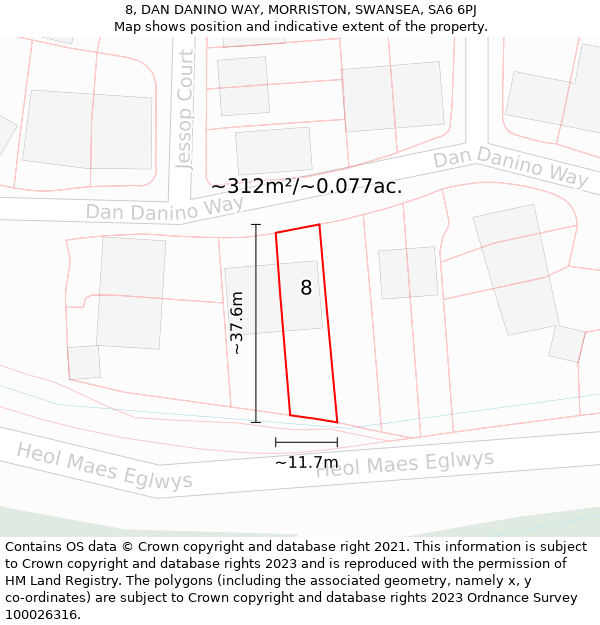 8, DAN DANINO WAY, MORRISTON, SWANSEA, SA6 6PJ: Plot and title map