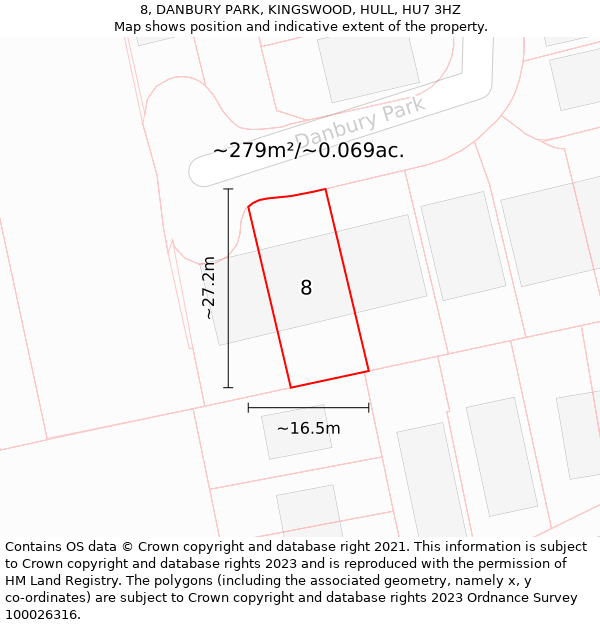 8, DANBURY PARK, KINGSWOOD, HULL, HU7 3HZ: Plot and title map