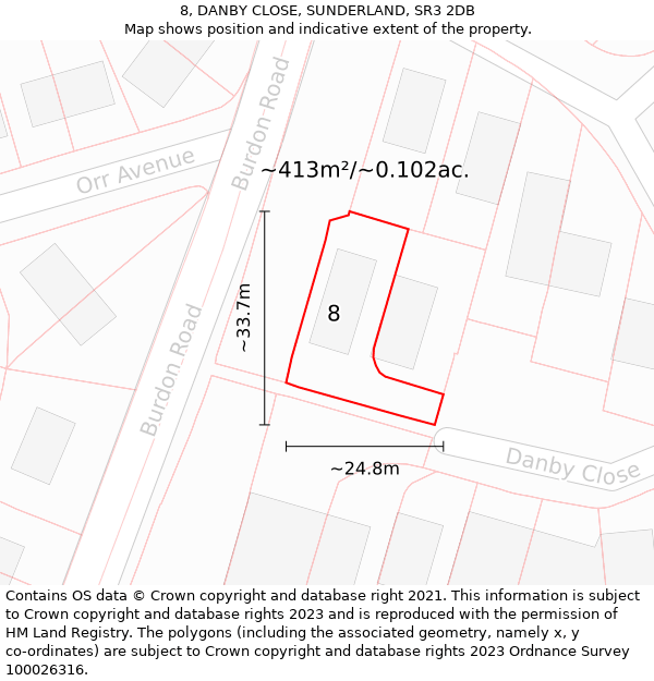 8, DANBY CLOSE, SUNDERLAND, SR3 2DB: Plot and title map