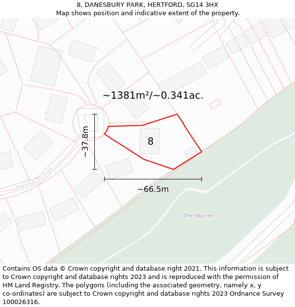 8, DANESBURY PARK, HERTFORD, SG14 3HX: Plot and title map