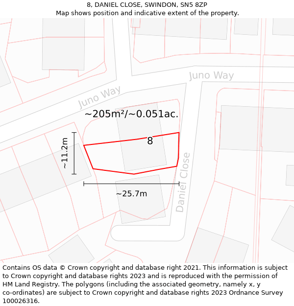 8, DANIEL CLOSE, SWINDON, SN5 8ZP: Plot and title map