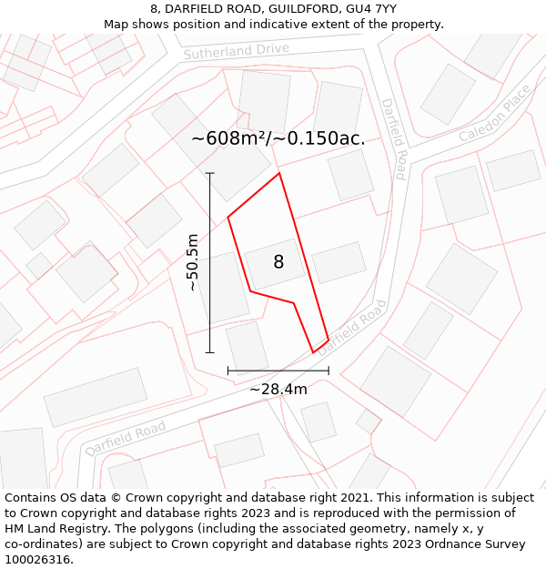 8, DARFIELD ROAD, GUILDFORD, GU4 7YY: Plot and title map