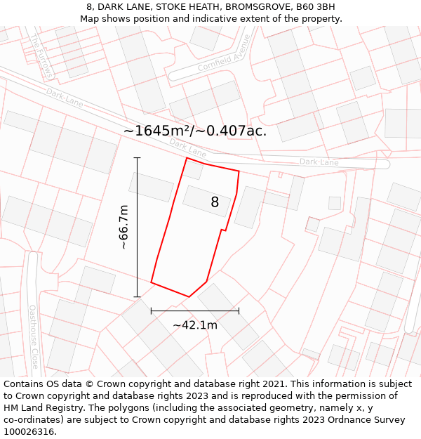 8, DARK LANE, STOKE HEATH, BROMSGROVE, B60 3BH: Plot and title map