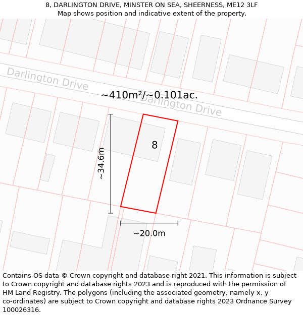 8, DARLINGTON DRIVE, MINSTER ON SEA, SHEERNESS, ME12 3LF: Plot and title map