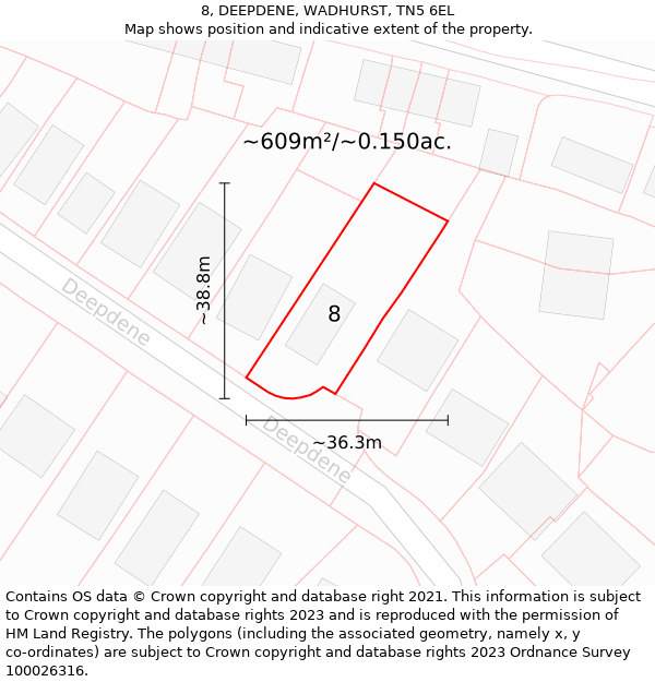 8, DEEPDENE, WADHURST, TN5 6EL: Plot and title map