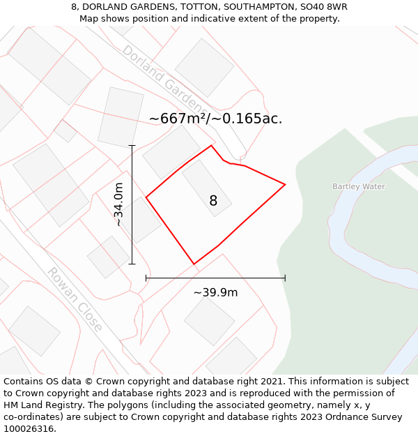 8, DORLAND GARDENS, TOTTON, SOUTHAMPTON, SO40 8WR: Plot and title map