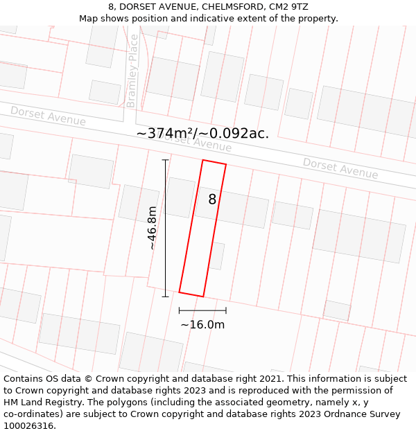 8, DORSET AVENUE, CHELMSFORD, CM2 9TZ: Plot and title map