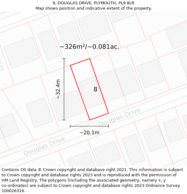 8, DOUGLAS DRIVE, PLYMOUTH, PL9 8LR: Plot and title map