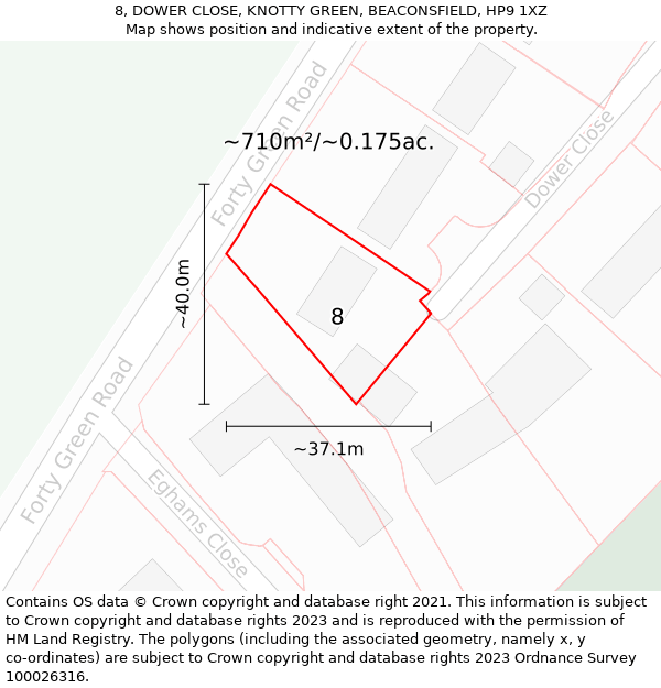 8, DOWER CLOSE, KNOTTY GREEN, BEACONSFIELD, HP9 1XZ: Plot and title map