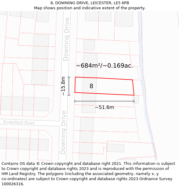 8, DOWNING DRIVE, LEICESTER, LE5 6PB: Plot and title map