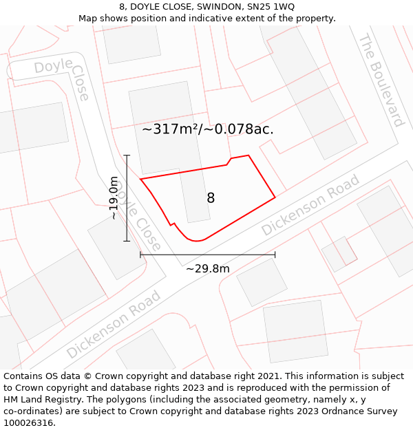 8, DOYLE CLOSE, SWINDON, SN25 1WQ: Plot and title map