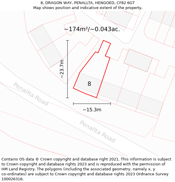 8, DRAGON WAY, PENALLTA, HENGOED, CF82 6GT: Plot and title map